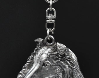 Rough Collie, dog keyring, keychain, limited edition, ArtDog . Dog keyring for dog lovers