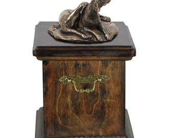 Urn for dog’s ashes with a Weimaraner statue, ART-DOG Cremation box, Custom urn.