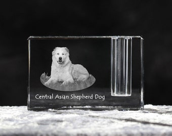 Central Asian Shepherd Dog, crystal pen holder with dog, souvenir, decoration, limited edition, Collection