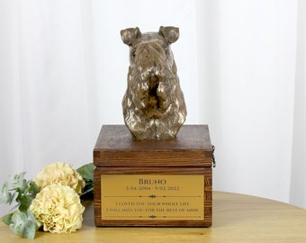 Kerry Blue Terrier urn for dog's ashes, Urn with engraving and sculpture of a dog, Urn with dog statue and engraving, Custom urn for a dog