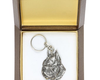 NEW, Boxer (toungue&pointed ears), dog keyring, key holder, in casket, limited edition, ArtDog . Dog keyring for dog lovers