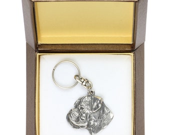 NEW, Boxer (uncropped¬ cut), dog keyring, key holder, in casket, limited edition, ArtDog . Dog keyring for dog lovers