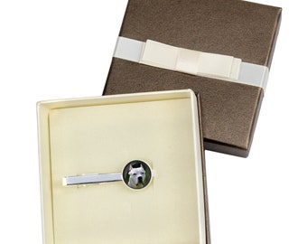 Argentine Dogo. Tie clip with box for dog lovers. Photo jewellery. Men's jewellery. Handmade