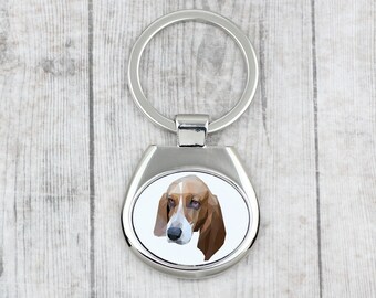 A key pendant with a Basset Hound dog. A new collection with the geometric dog . Dog keyring for dog lovers