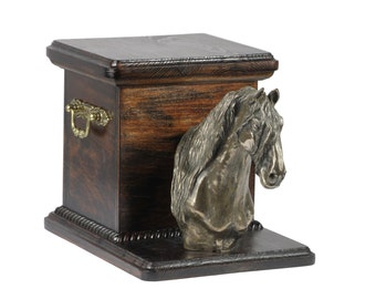 Urn for horse ashes with a standing statue -Fresian horse, ART-DOG Cremation box, Custom urn.