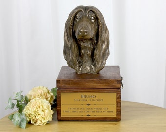 Afghan Hound urn for dog's ashes, Urn with engraving and sculpture of a dog, Urn with dog statue and engraving, Custom urn for a dog
