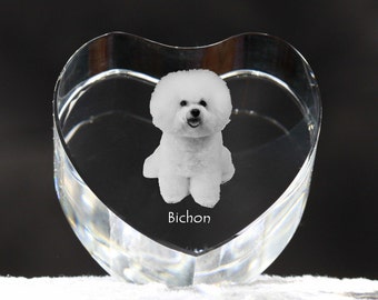 Bichon Frise , crystal heart with dog, souvenir, decoration, limited edition, Collection