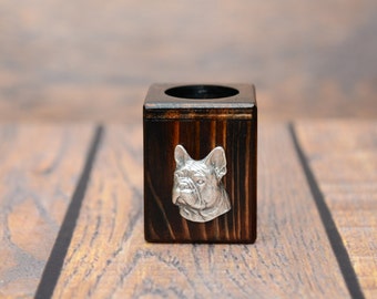French Bulldog - Wooden candlestick with dog, souvenir, decoration, limited edition, Collection