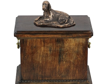 Urn for dog’s ashes with a Setter lying statue, ART-DOG Cremation box, Custom urn.