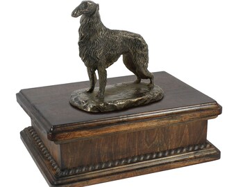 Exclusive Urn for dog’s ashes with a Borzoi, Russian Wolfhound statue, ART-DOG. New model Cremation box, Custom urn.