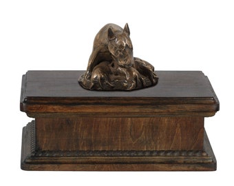 Exclusive Urn for dog’s ashes with a Bull Terrier mama statue, ART-DOG. New model Cremation box, Custom urn.