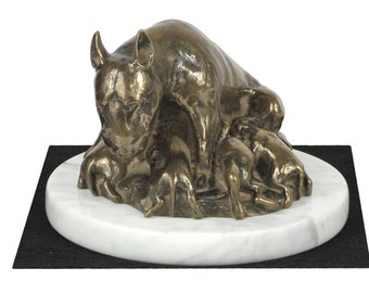 Bull Terrier, dog white marble base statue, limited edition, ArtDog. Made of cold cast bronze. Perfect gift. Limited edition