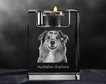 Australian Shepherd, crystal candlestick with dog, souvenir, decoration, limited edition, Collection