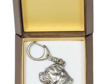 NEW, Staffordshire Bull Terrier, dog keyring, key holder, in casket, limited edition, ArtDog . Dog keyring for dog lovers