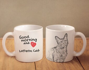 LaPerm - mug with a cat and description:"Good morning and love..." High quality ceramic mug. Dog Lover Gift, Christmas Gift