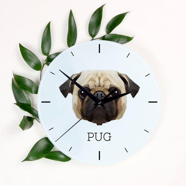A clock with a Pug dog. A new collection with the geometric dog