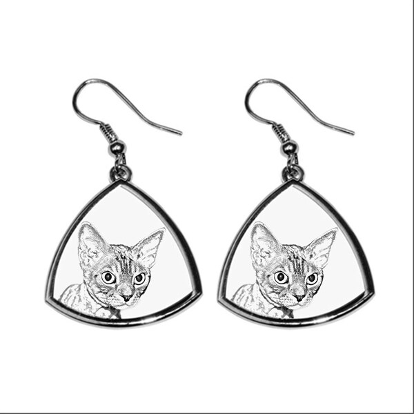 Devon rex, collection of earrings with images of purebred cats, unique gift. Collection!