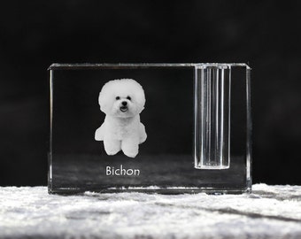 Bichon Frise, crystal pen holder with dog, souvenir, decoration, limited edition, Collection