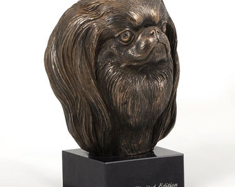 Japanese Chin, dog marble statue, limited edition, ArtDog. Made of cold cast bronze. Solid, perfect gift. Limited edition.