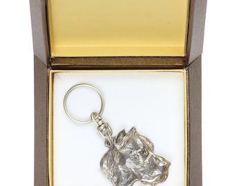 NEW, Dogo Argentino, dog keyring, key holder, in casket, limited edition, ArtDog . Dog keyring for dog lovers