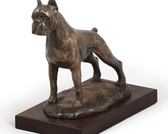 Boxer (cropped), dog wooden base statue, limited edition, ArtDog