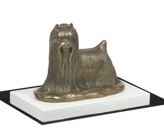 Yorkshire Terrier, dog on white wooden base statue, limited edition, ArtDog