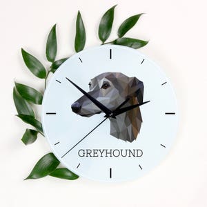A clock with a Grey Hound dog. A new collection with the geometric dog