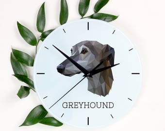 A clock with a Grey Hound dog. A new collection with the geometric dog