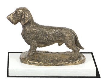 Dachshund, dog on white wooden base statue, limited edition, ArtDog