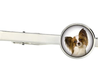 Papillon. Tie clip for dog lovers. Photo jewellery. Men's jewellery. Handmade