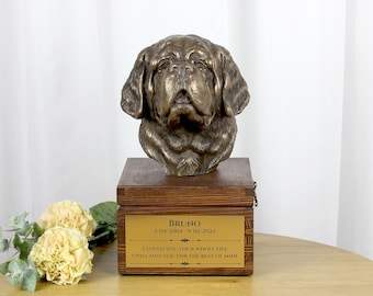 Saint Bernard urn for dog's ashes, Urn with engraving and sculpture of a dog, Urn with dog statue and engraving, Custom urn for a dog