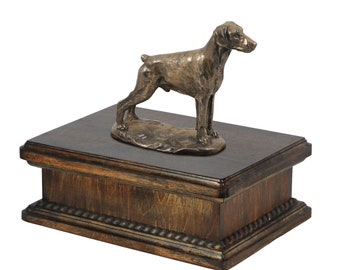 Exclusive Urn for dog’s ashes with a Dobermann uncropped statue, ART-DOG. New model Cremation box, Custom urn.