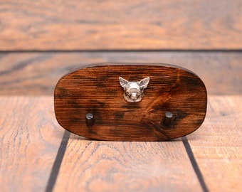 Chihuahua- Unique wooden hanger with a relief of a purebred dog. Perfect for a collar, harness or leash.