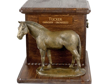 Hanoverian horse Big Urn for Horse Ashes, Cutomizable urn, Urn for horse with statue, Horse memorial with sculpture