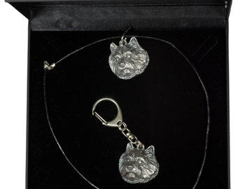 NEW, Norwich Terrier, dog keyring and necklace in casket, DELUXE set, limited edition, ArtDog . Dog keyring for dog lovers