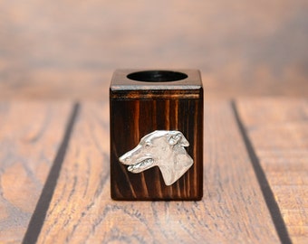 Grey Hound - Wooden candlestick with dog, souvenir, decoration, limited edition, Collection