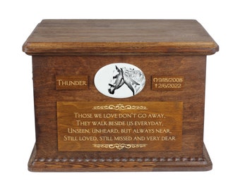 Spanish Norman Big Urn for Horse Ashes, Personalized Memorial with photo, Custom horse urn, Horse Memorial, Big urn for horse