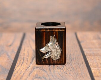 Belgian Shepherd, Malinois  - Wooden candlestick with dog, souvenir, decoration, limited edition, Collection