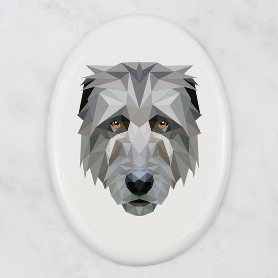 A Ceramic Tombstone Plaque With a Irish Wolfhound Art-dog