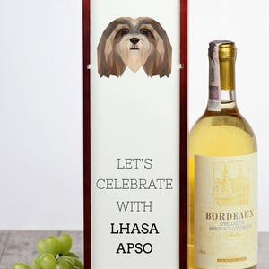 Celebremos con Lhasa Apso. Una caja de vino con el perro geométrico.