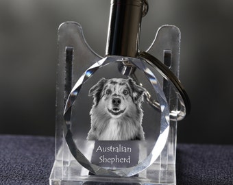 Australian Shepherd, Dog Crystal Keyring, Keychain, High Quality, Exceptional Gift . Dog keyring for dog lovers