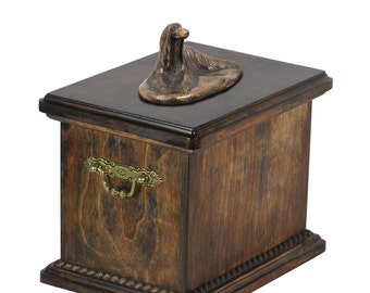 Urn for dog’s ashes with a Afghan Hound statue, ART-DOG Cremation box, Custom urn.