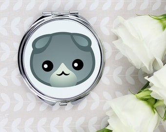 A pocket mirror with a Scottish Fold cat. A new collection with the cute Art-Dog cat