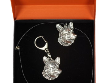 NEW, Welsh Corgi, dog keyring and necklace in casket, PRESTIGE set, limited edition, ArtDog . Dog keyring for dog lovers