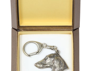 NEW, Saluki, Royal Dog of Egypt and Persian Greyhound, Gazelle Hound, dog keyring, key holder, in casket, limited edition, ArtDog