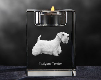 Sealyham terrier, crystal candlestick with dog, souvenir, decoration, limited edition, Collection