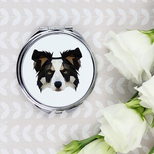 A pocket mirror with a Bearded Collie dog. A new collection with the geometric dog