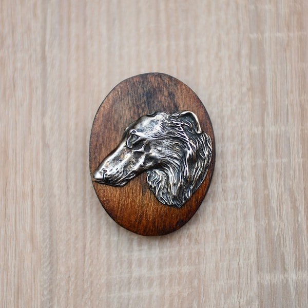 Borzoi, , clip de madera con la imagen del perro