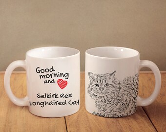 Selkirk rex longhaired - mug with a cat and description:"Good morning and love..." High quality ceramic mug. Dog Lover Gift, Christmas Gift