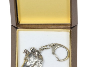 NEW, Collie Smooth Haired, dog keyring, key holder, in casket, limited edition, ArtDog . Dog keyring for dog lovers